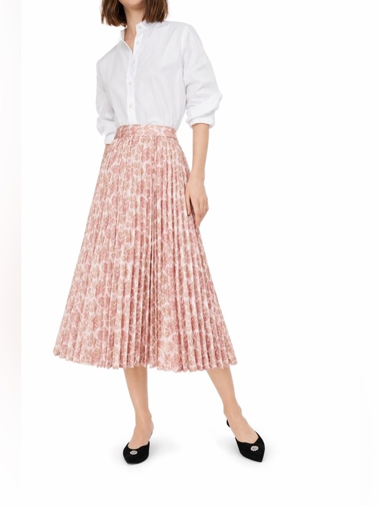 kate spade Dresses & Skirts - Kate Spade Pink Floral Pleated Midi Skirt Metallic Shimmer Size 10